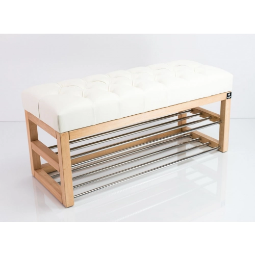 Ławeczka Pufa Pikowana Ekoskóra Biały Guzik Tapicerowany LPP-5 Rozmiary od 50 cm do 200 cm